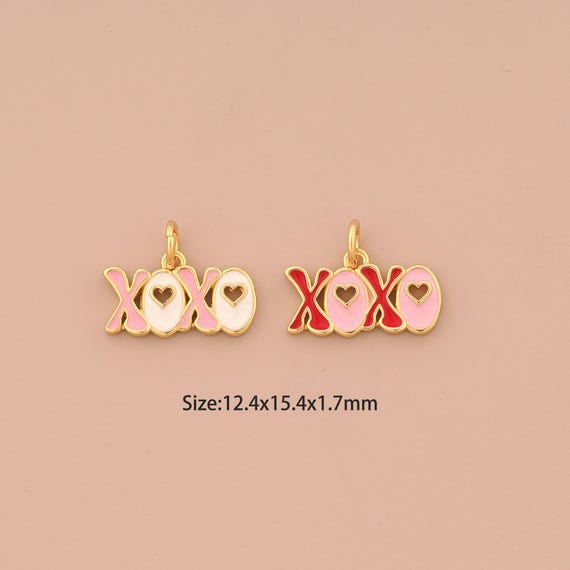 18K Gold Heart Charms,XOXO Charms Pendants,Enamel Hugs and Kiss Charm for DIY Jewelry Making Supply