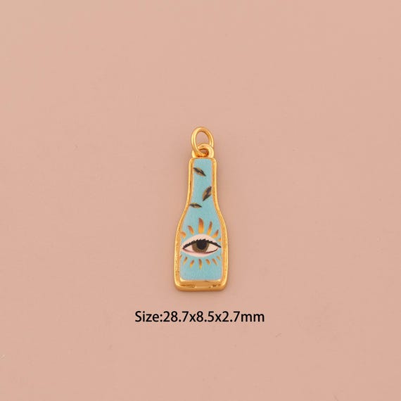 18K Gold Wine Charms,Enamel Wine Bottle Charms Pendants,Evil Eye Charm for DIY Jewelry Making Supply