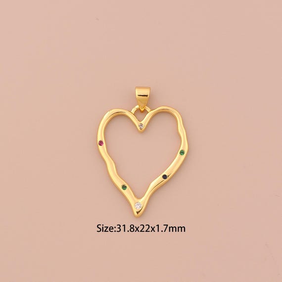 18K Gold Heart Charms,Minimalist Charms Line Heart Pendants,Heart Charm for DIY Jewelry Making Supply