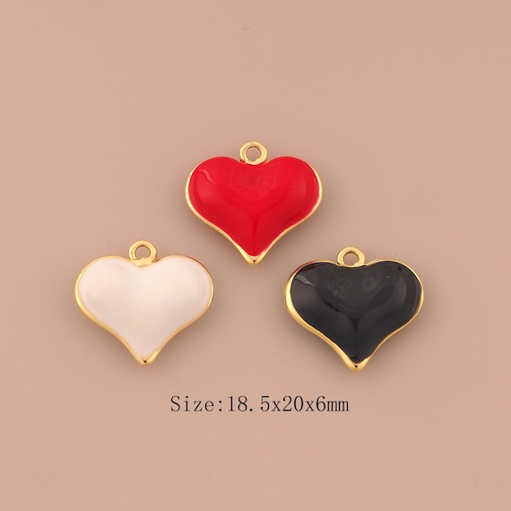 18K Gold Puffed Heart Charms,Enamel Love Charms Pendants,Heart Charm for DIY Jewelry Making Supply