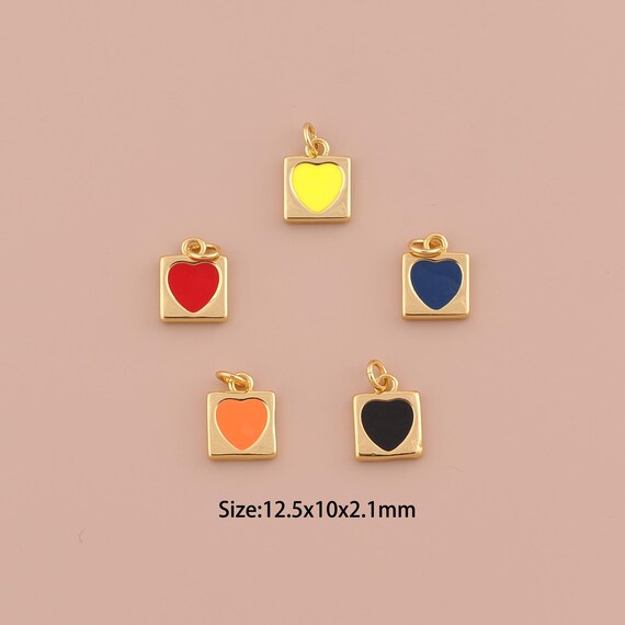 18K Gold Heart Charms,Enamel Minimalist Charms Pendants,Heart Charm for DIY Jewelry Making Supply