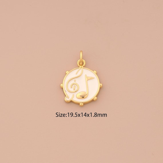 18K Gold Musical Note Charms,Enamel Symbol Charms Pendants,Round Charm for DIY Jewelry Making Supply