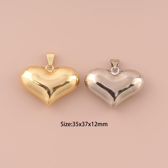 18K Gold Heart Charms,Minimalist Charms Pendants,Heart Charm for DIY Jewelry Making Supply