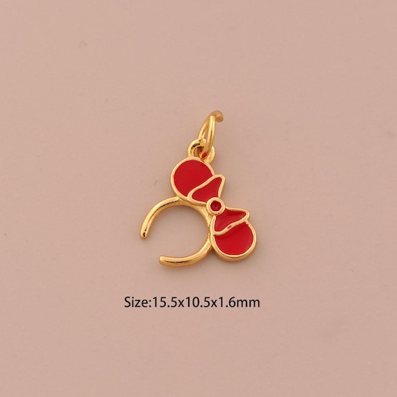 18K Gold Bow Charms,Enamel Headhand Charms Pendants,Bow Charm for DIY Jewelry Making Supply