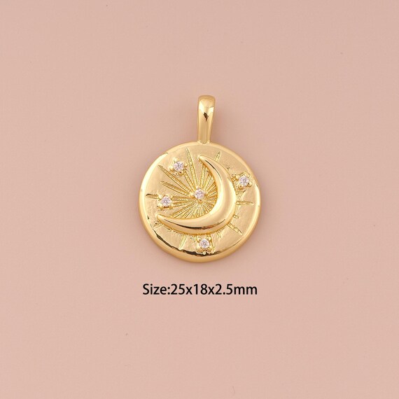 18K Gold Moon Charms,CZ Pave Minimalist Charms Pendants,Star Charm for DIY Jewelry Making Supply