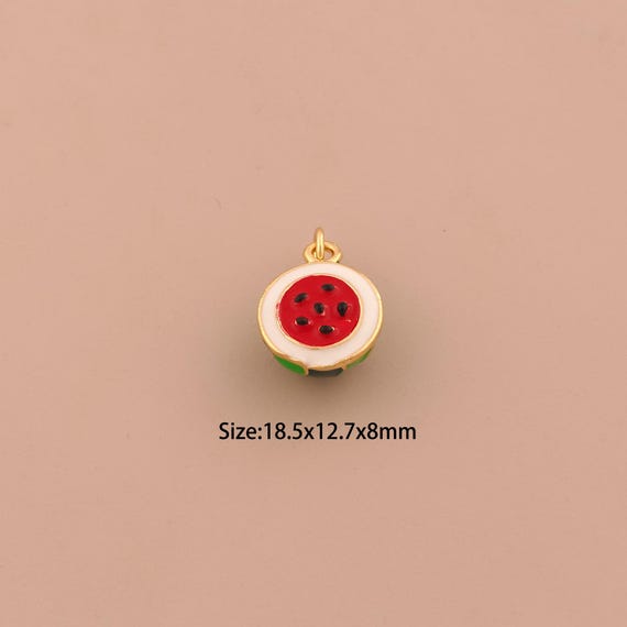 18K Gold Watermelon Charms,Enamel Fruit Charms Pendants,Watermelon Charm for DIY Jewelry Making Supply