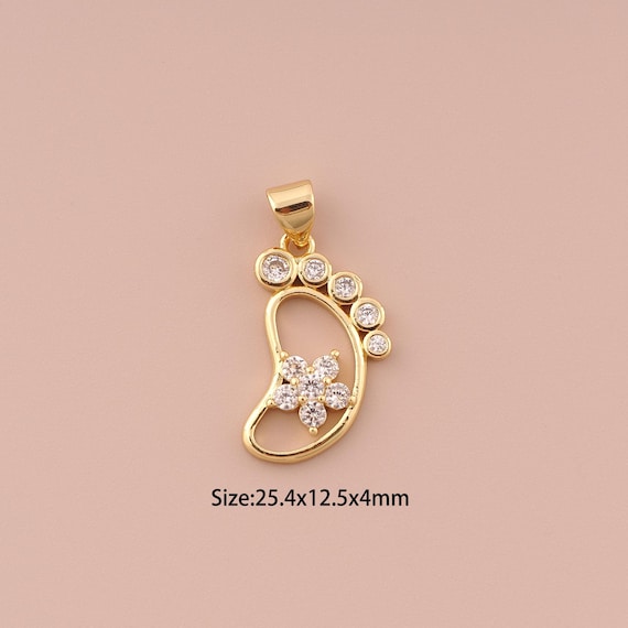 18K Gold Foot Charms,CZ Pave Minimalist Charms Pendants,Flower Charm for DIY Jewelry Making Supply