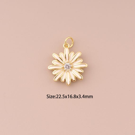 18K Gold Flower Charms,CZ Pave Minimalist Charms Pendants,Enamel Flower Charm for DIY Jewelry Making Supply