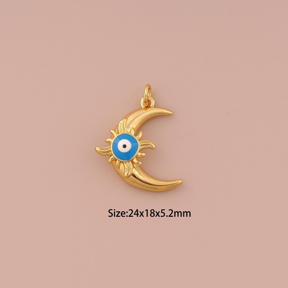 18K Gold Evil Eye Charms,Enamel Moon Charms Pendants,Devil Eye Charm for DIY Jewelry Making Supply