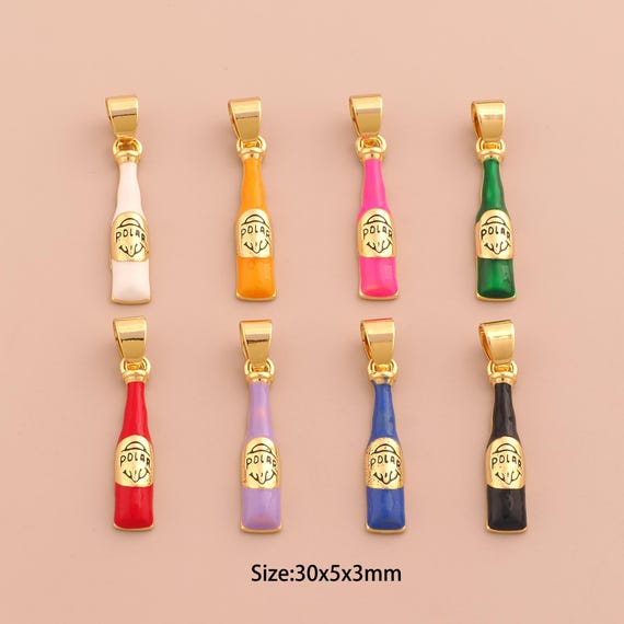 18K Gold Beer Charms,Enamel Beer Bottle Charms Pendants,Bottle Charm for DIY Jewelry Making Supply