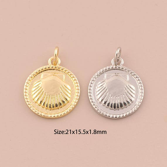 18K Gold Shell Charms,Round Charms Pendants,Minimalist Charm for DIY Jewelry Making Supply