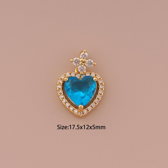 18K Gold Heart Charms,CZ Pave Minimalist Charms Pendants,Heart Charm for DIY Jewelry Making Supply