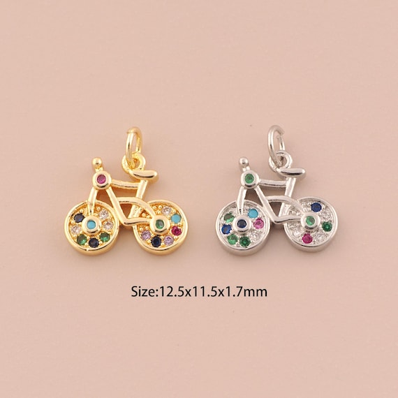 18K Gold Bicycle Charms,CZ Pave Bicycle Charms Pendants,Bicycle Charm for DIY Jewelry Making Supply