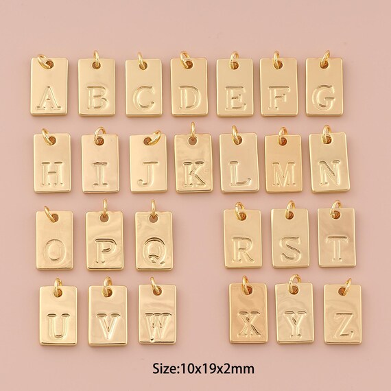 18K Gold 26 Letter Charms,Initial Charms Pendants,Square Charm for DIY Jewelry Making Supply