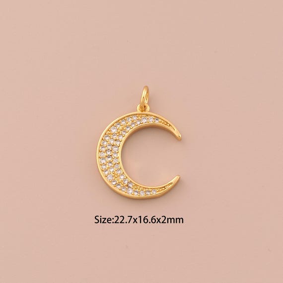 18K Gold Crescent Moon Charms,CZ Pave Minimalist Charms Pendants,Moon Charm for DIY Jewelry Making Supply