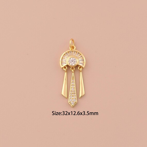 18K Gold Fan Charms,CZ Pave Minimalist Charms Pendants,Rhombus Charm for DIY Jewelry Making Supply