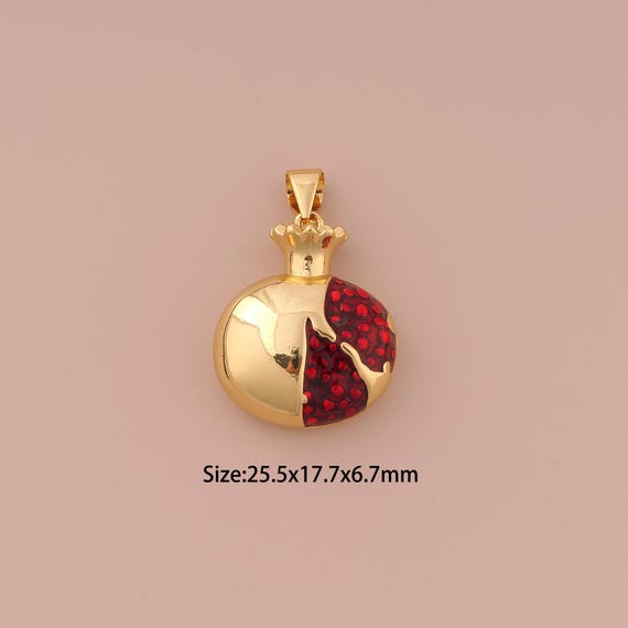 18K Gold Pomegranate Charms,Minimalist Charms Pendants,Fruit Charm for DIY Jewelry Making Supply