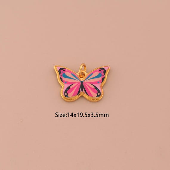 18K Gold Butterfly Charms,Enamel Insect Charms Pendants,Butterfly Charm for DIY Jewelry Making Supply