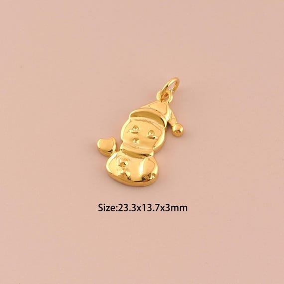 18K Gold Snowman Charms,Snowman Charms Pendants,Snowman Charm for DIY Jewelry Making Supply