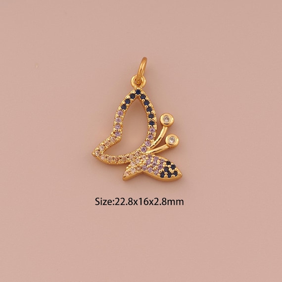 18K Gold Butterfly Charms,CZ Pave Minimalist Charms Pendants,Butterfly Charm for DIY Jewelry Making Supply
