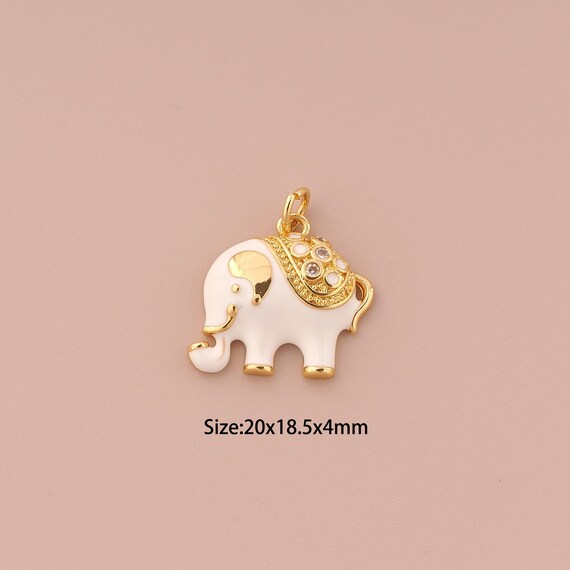 18K Gold Elephant Charms,CZ Pave Minimalist Charms Pendants,Enamel Elephant Charm for DIY Jewelry Making Supply