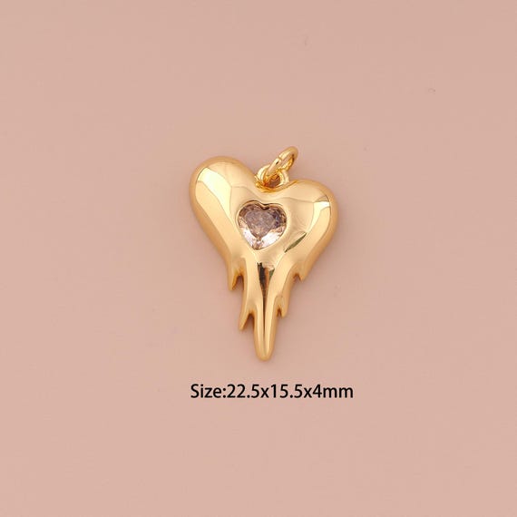 18K Gold Heart Charms,CZ Pave Minimalist Charms Pendants,Heart Charm for DIY Jewelry Making Supply