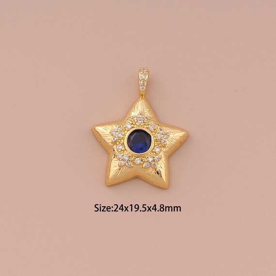 18K Gold Star Charms,CZ Pave Minimalist Charms Pendants,Star Charm for DIY Jewelry Making Supply