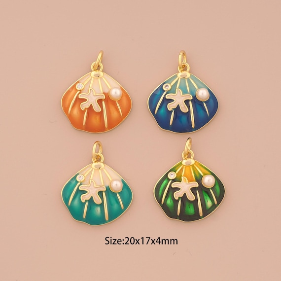 18K Gold Shell Charms,Enamel Starfish Charms Pendants,Shell Charm for DIY Jewelry Making Supply
