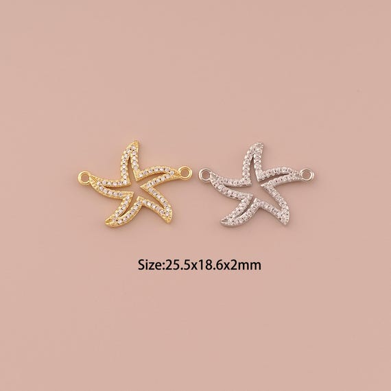 18K Gold Starfish Connector,CZ Pave Minimalist Connector Charms,Starfish Connector for DIY Jewelry Making Supply