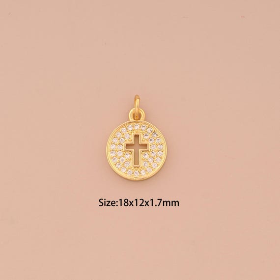 18K Gold Cross Charms,CZ Pave Religious Charms Pendant,Christian Charm for DIY Jewelry Making Supply