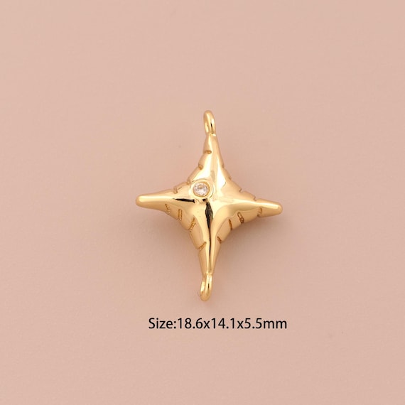 18K Gold Cross Star Connector,CZ Pave Minimalist Connector Charms,Cross Star Connector for DIY Jewelry Making Supply
