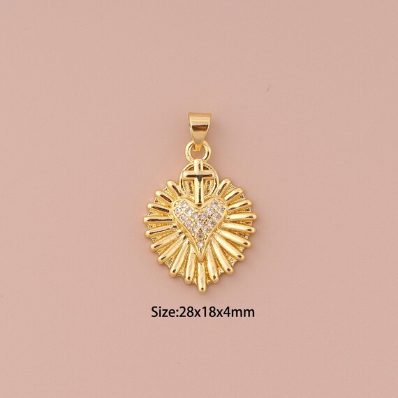 18K Gold Heart Charms,CZ Pave Minimalist Charms Pendants,Heart Charm for DIY Jewelry Making Supply