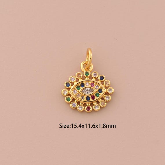 18K Gold Evil Eye Charms,CZ Pave Devil Eye Charms Pendants,Eye Charm for DIY Jewelry Making Supply