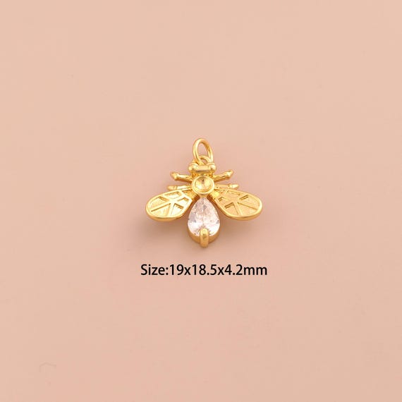 18K Gold Firefly Charms,CZ Pave Insect Charms Pendants,Firefly Charm for DIY Jewelry Making Supply