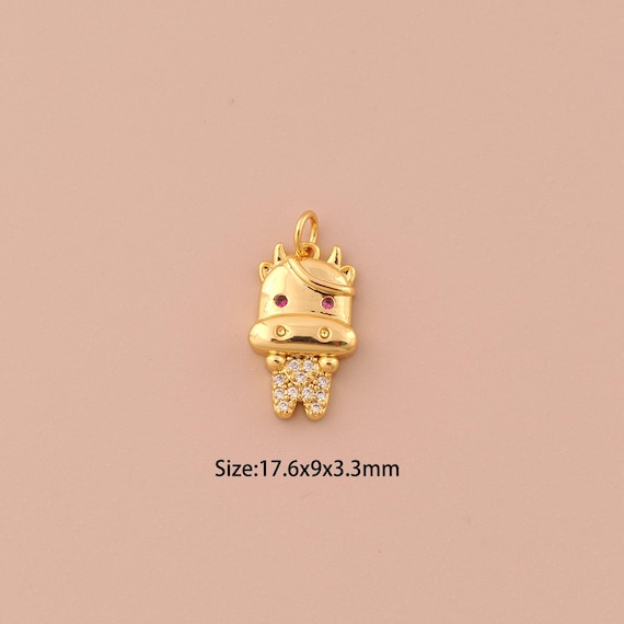 18K Gold Cow Charms,CZ Pave Minimalist Charms Pendants,Cow Charm for DIY Jewelry Making Supply