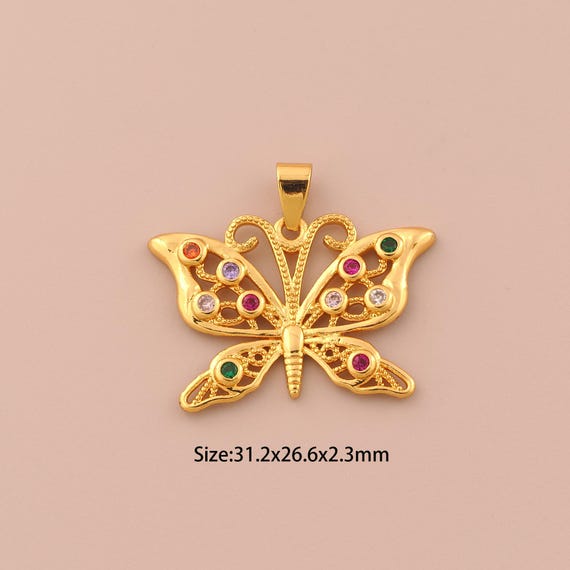 18K Gold Butterfly Charms,CZ Pave Insect Charms Pendants,Butterfly Charm for DIY Jewelry Making Supply
