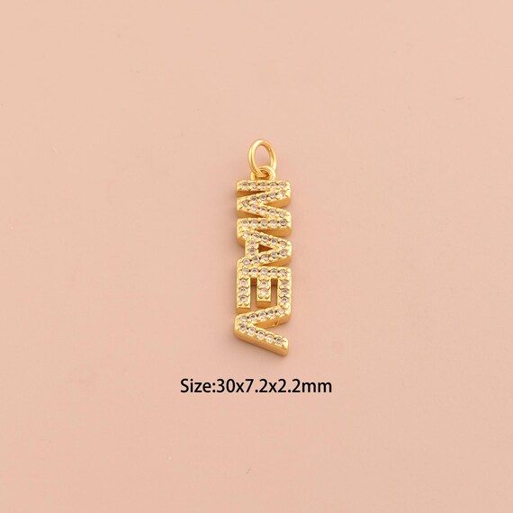 18K Gold MAEV Charms,CZ Pave Letter Charms Pendants,Maev Charm for DIY Jewelry Making Supply