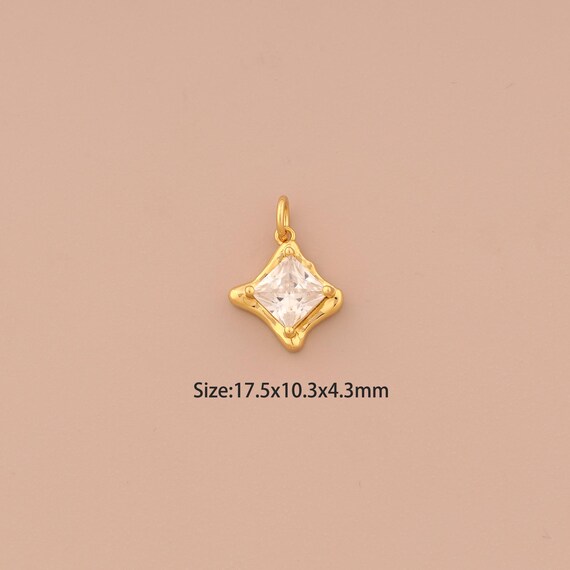 18K Gold Square Charms,CZ Pave Square Charms Pendants,Square Charm for DIY Jewelry Making Supply