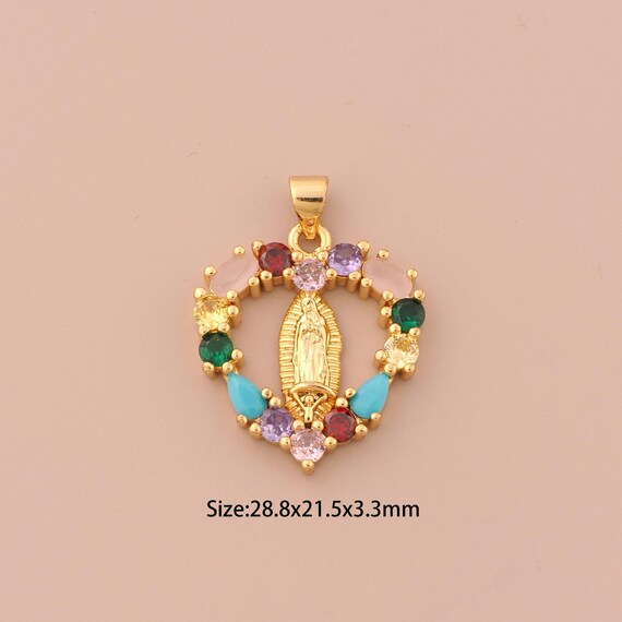 18K Gold Virgin Mary Charms,CZ Pave Religious Charms Pendants,Catholic Charm for DIY Jewelry Making Supply