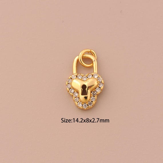 18K Gold Lock Charms,CZ Pave Lock Charms Pendants,Lock  Charm for DIY Jewelry Making Supply