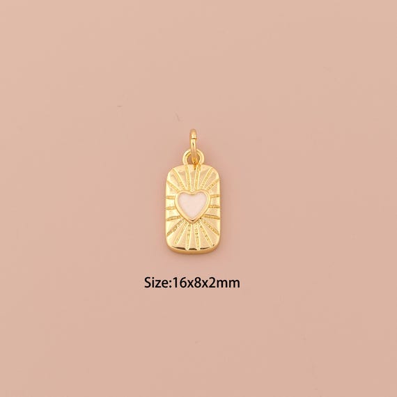 18K Gold Heart Charms,Enamel Minimalist Charms Pendants,Heart Charm for DIY Jewelry Making Supply