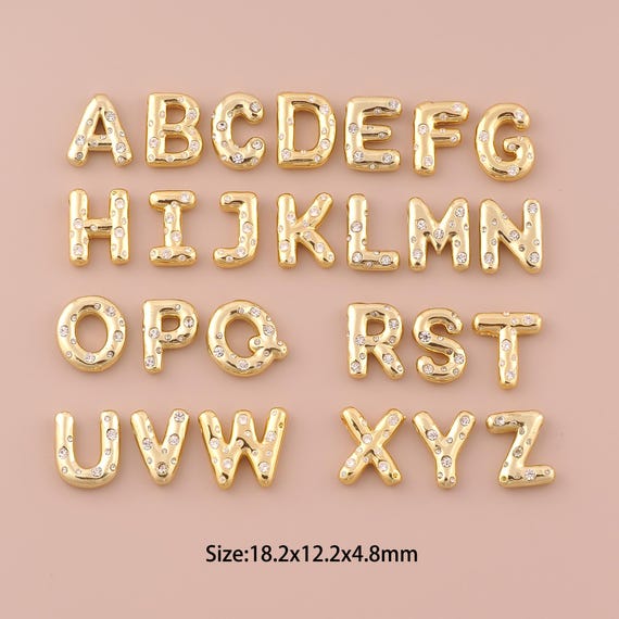 18K Gold 26 Letter Charms,CZ Pave Initial Charms Pendants,Beads Charm for DIY Jewelry Making Supply