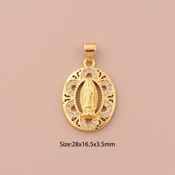 18K Gold Virgin Mary Charms,CZ Pave Religious Charms Pendants,Catholic Charm for DIY Jewelry Making Supply