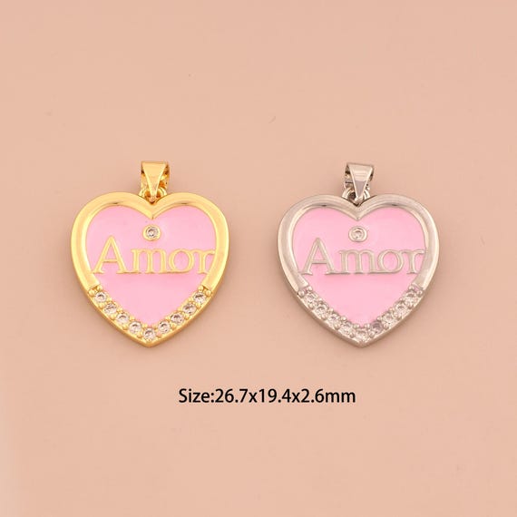 18K Gold Amor Charms,CZ Pave Heart Charms Pendants,Enamel Letter Charm for DIY Jewelry Making Supply