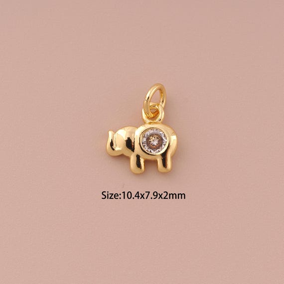 5 pcs 18K Gold Elephant Pendant Charms,CZ Pave Minimalist Charms Pendants,Elephant Pendant Charm for DIY Jewelry Making Supply