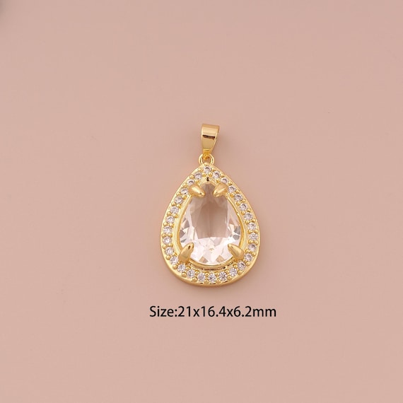18K Gold Water Drop Charms,CZ Pave Minimalist Charms Pendants,Water Drop Charm for DIY Jewelry Making Supply