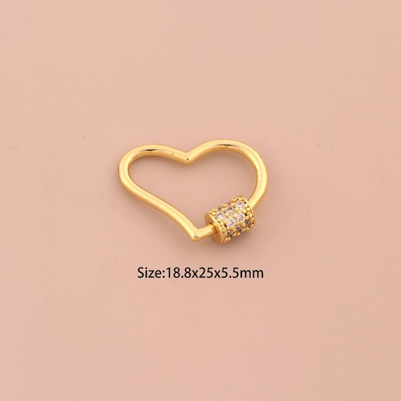 18K Gold Carabiner Clasp,Screw Clasp,CZ Pave Heart Clasp for DIY Jewelry Making Supply