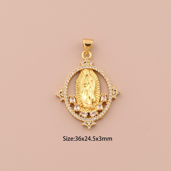 18K Gold Virgin Mary Charms,CZ Pave Religious Charms Pendants,Catholic Charm for DIY Jewelry Making Supply
