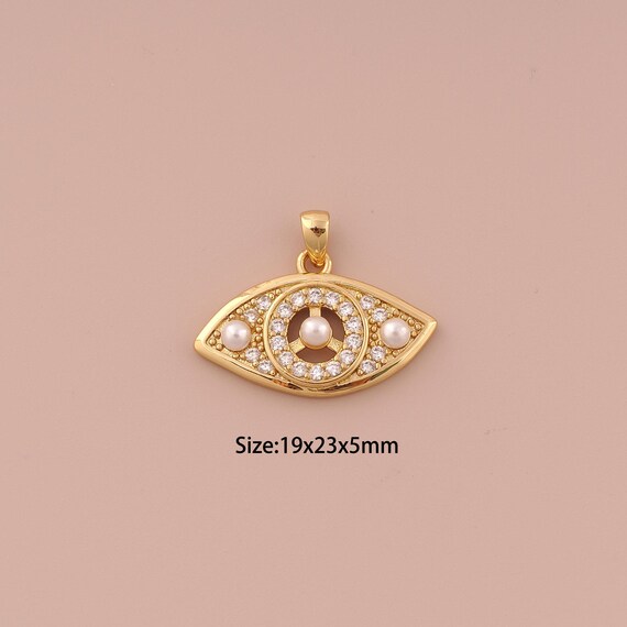 18K Gold Evil Eye Charms,CZ Pave Minimalist Charms Pendants,Devil Eye Charm for DIY Jewelry Making Supply