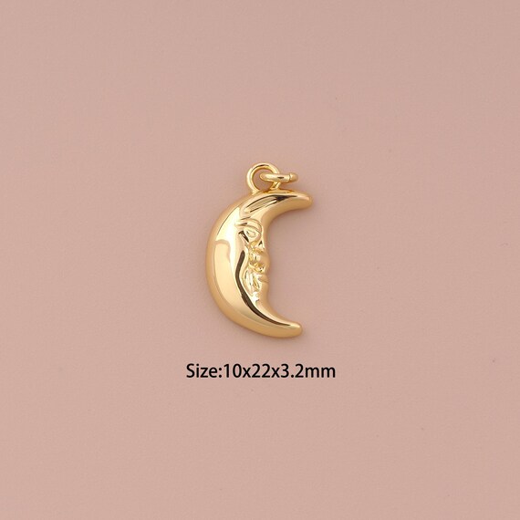 18K Gold Moon Charms,Minimalist Charms Pendants,Moon Charm for DIY Jewelry Making Supply